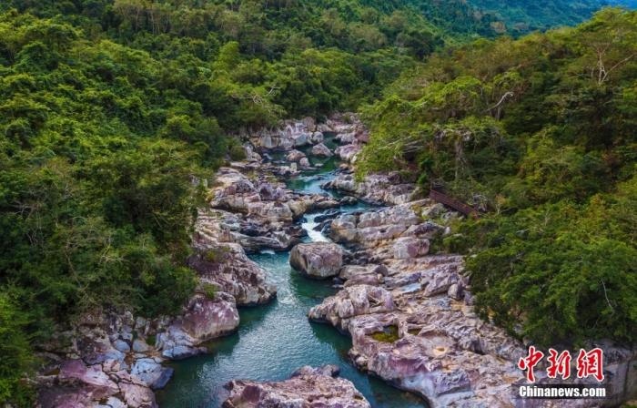 航拍海南呀諾達(dá)熱帶雨林景區(qū)，鳥瞰秀美山水、廣袤雨林。<a target='_blank' href='http://www.chinanews.com/'>中新社</a>記者 駱云飛 攝