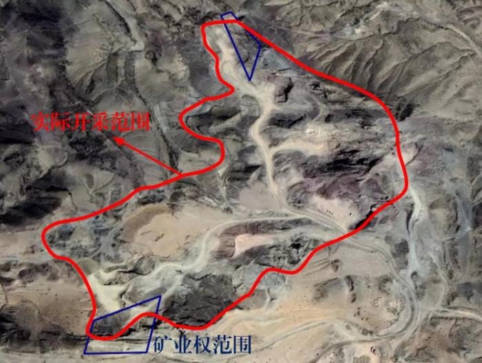 2021年5月的衛(wèi)星遙感影像顯示，白土崗子石料廠礦業(yè)權(quán)面積僅16.65畝，越界開采達(dá)207畝，超出12.4倍