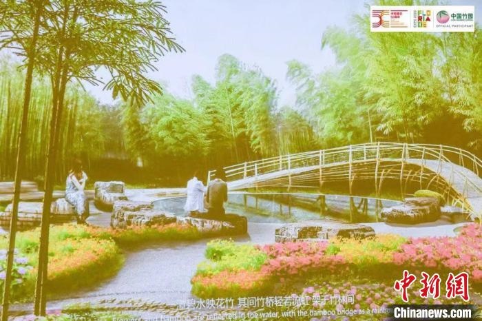 圖為活動(dòng)現(xiàn)場(chǎng)通過(guò)視頻展示“中國(guó)竹園”設(shè)計(jì)方案?！『商m駐華大使館供圖