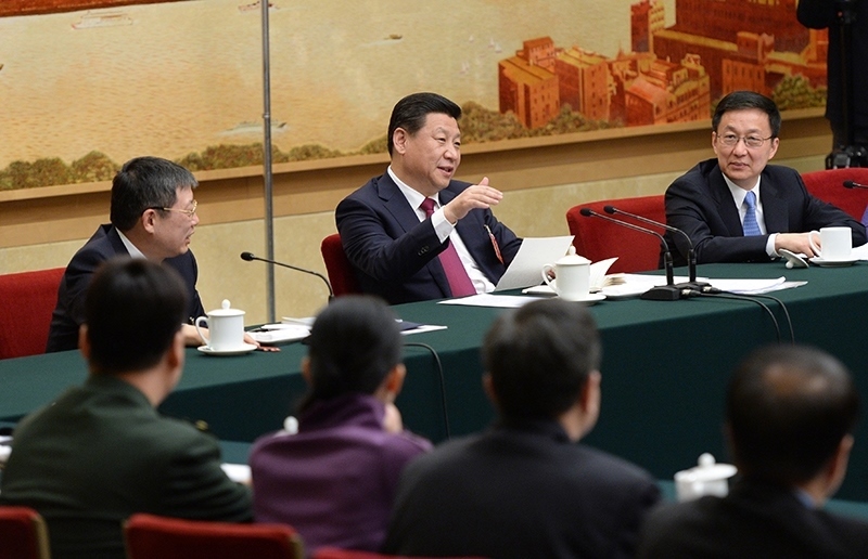 2014年3月習(xí)近平總書記參加十二屆全國人大二次會議上海代表團的審議。