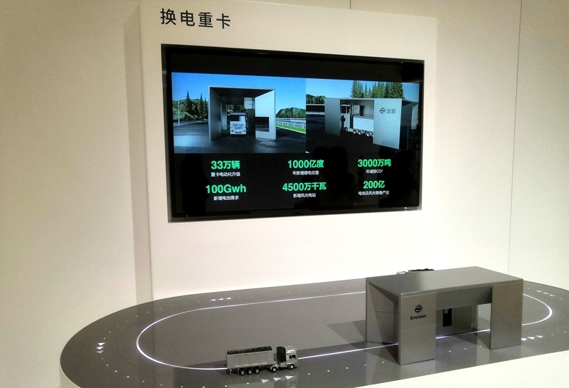 零碳產(chǎn)業(yè)園中換電重卡項(xiàng)目的演示模型。人民網(wǎng)記者 孫博洋攝