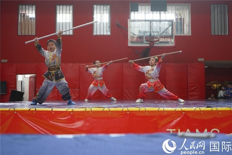 圖為開幕式現(xiàn)場兒童武術(shù)表演。人民網(wǎng)記者 許放攝