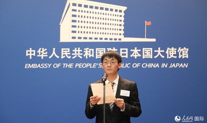 獲獎(jiǎng)學(xué)生代表、大阪大學(xué)博士生劉亞飛發(fā)表感言。人民網(wǎng) 許可攝