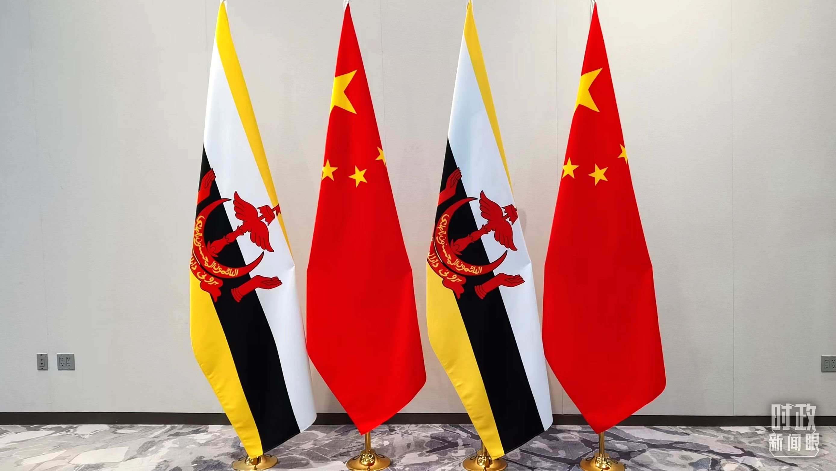 △會(huì)談現(xiàn)場(chǎng)的中文兩國(guó)國(guó)旗。（總臺(tái)央視記者郭鴻拍攝）