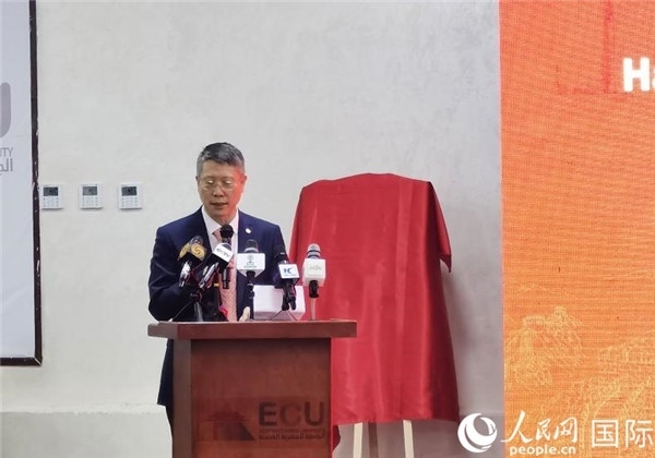 中國(guó)石化非洲代表處總代表衛(wèi)東致辭。人民網(wǎng)記者 沈小曉攝