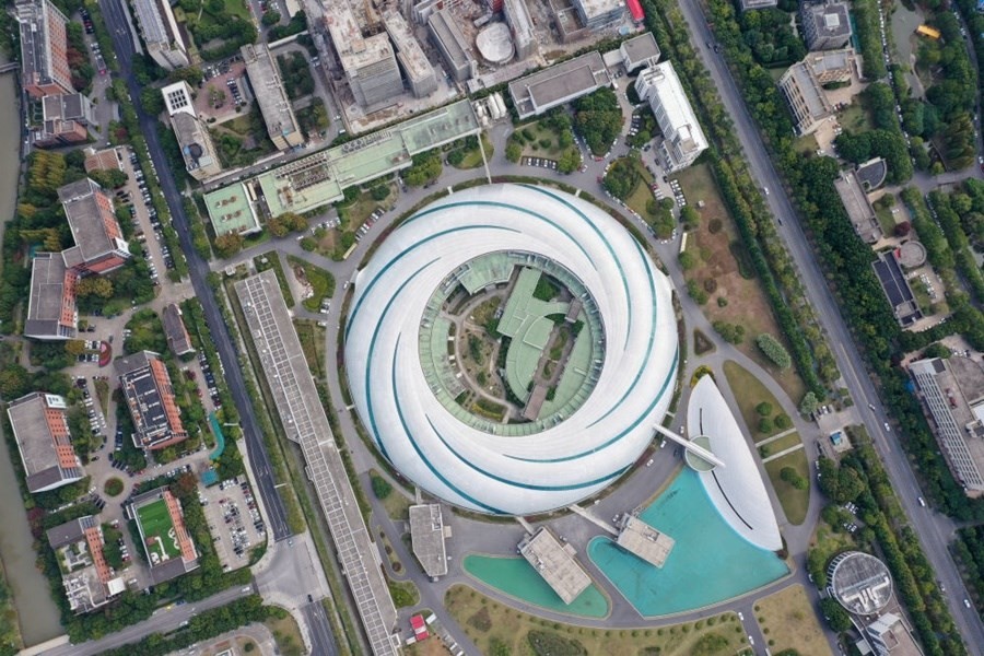 位于上海張江科學城的國家大科學裝置上海光源（2020年10月26日攝，無人機照片）。