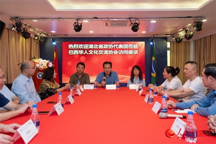 湖北省政協(xié)經(jīng)濟(jì)委員會(huì)主任王兆民（中）在座談會(huì)上致辭。 人民網(wǎng)記者 陳海琪攝