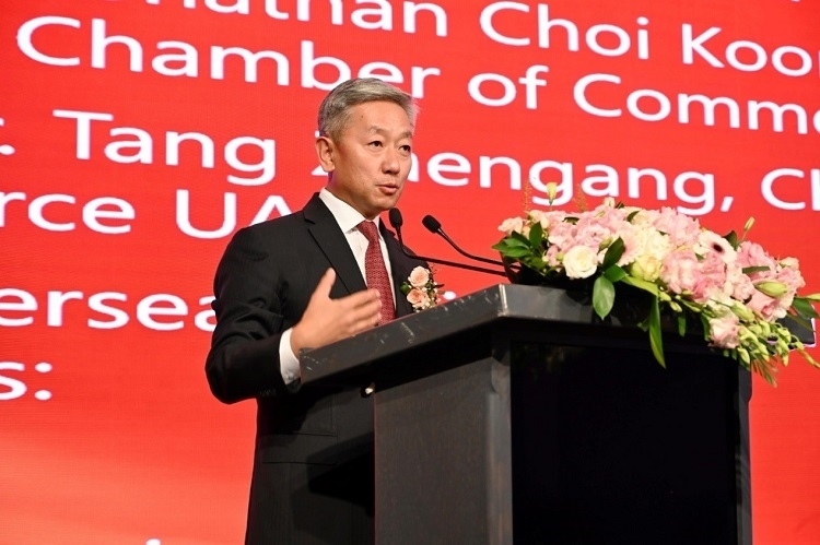 中國駐阿聯(lián)酋大使張益明致辭。阿聯(lián)酋中華工商總會供圖