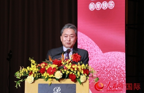日本前首相鳩山由紀(jì)夫致辭。人民網(wǎng) 許可攝