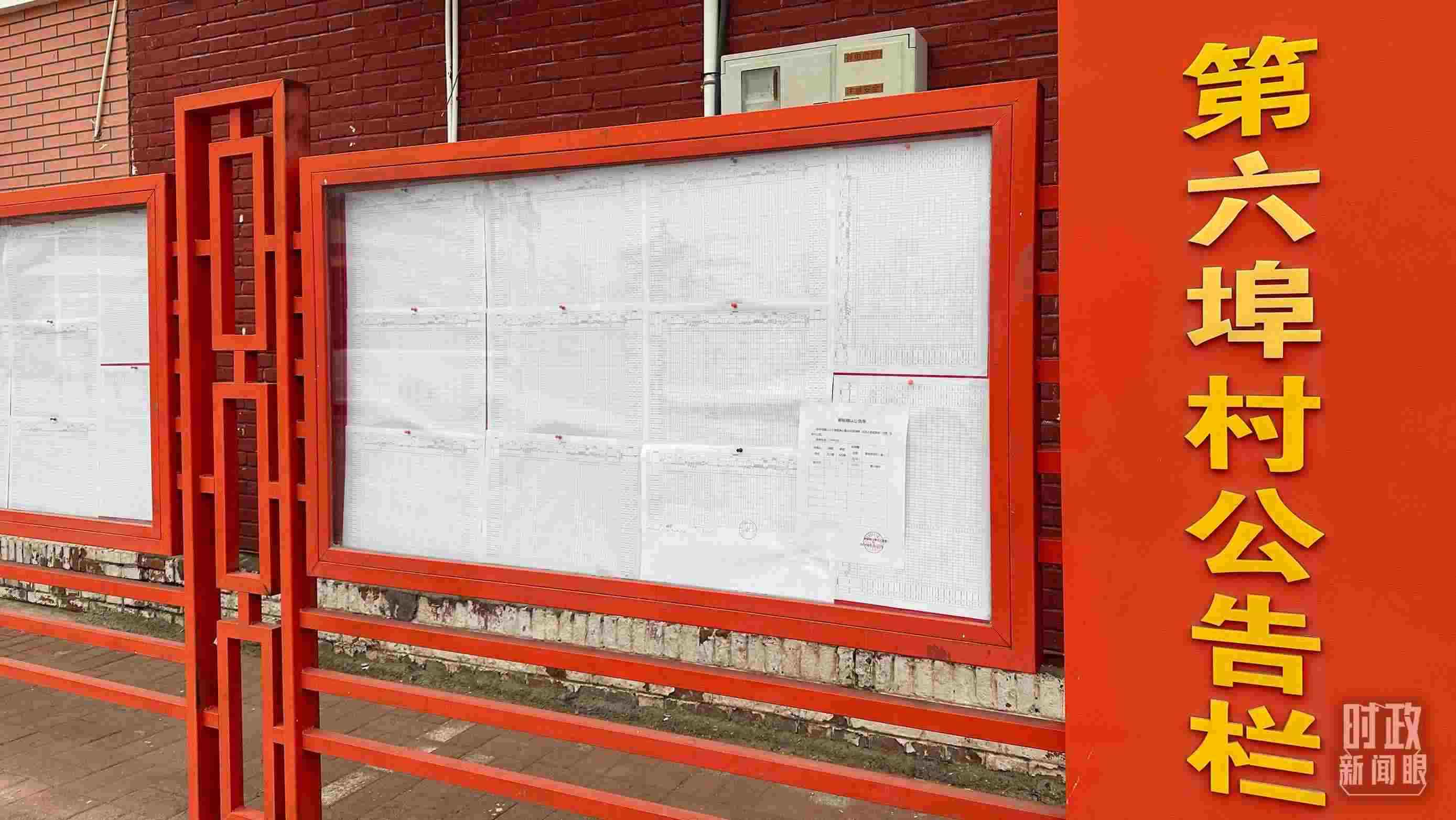 △第六埠村公告欄里張貼著“天津市2023年蓄滯洪區(qū)農(nóng)作物、經(jīng)濟(jì)林補(bǔ)償標(biāo)準(zhǔn)表”等。（總臺央視記者覃思拍攝）