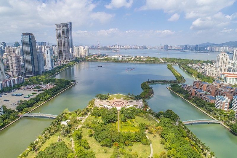 2021年5月15日，廈門(mén)，航拍筼筜湖，景色優(yōu)美。