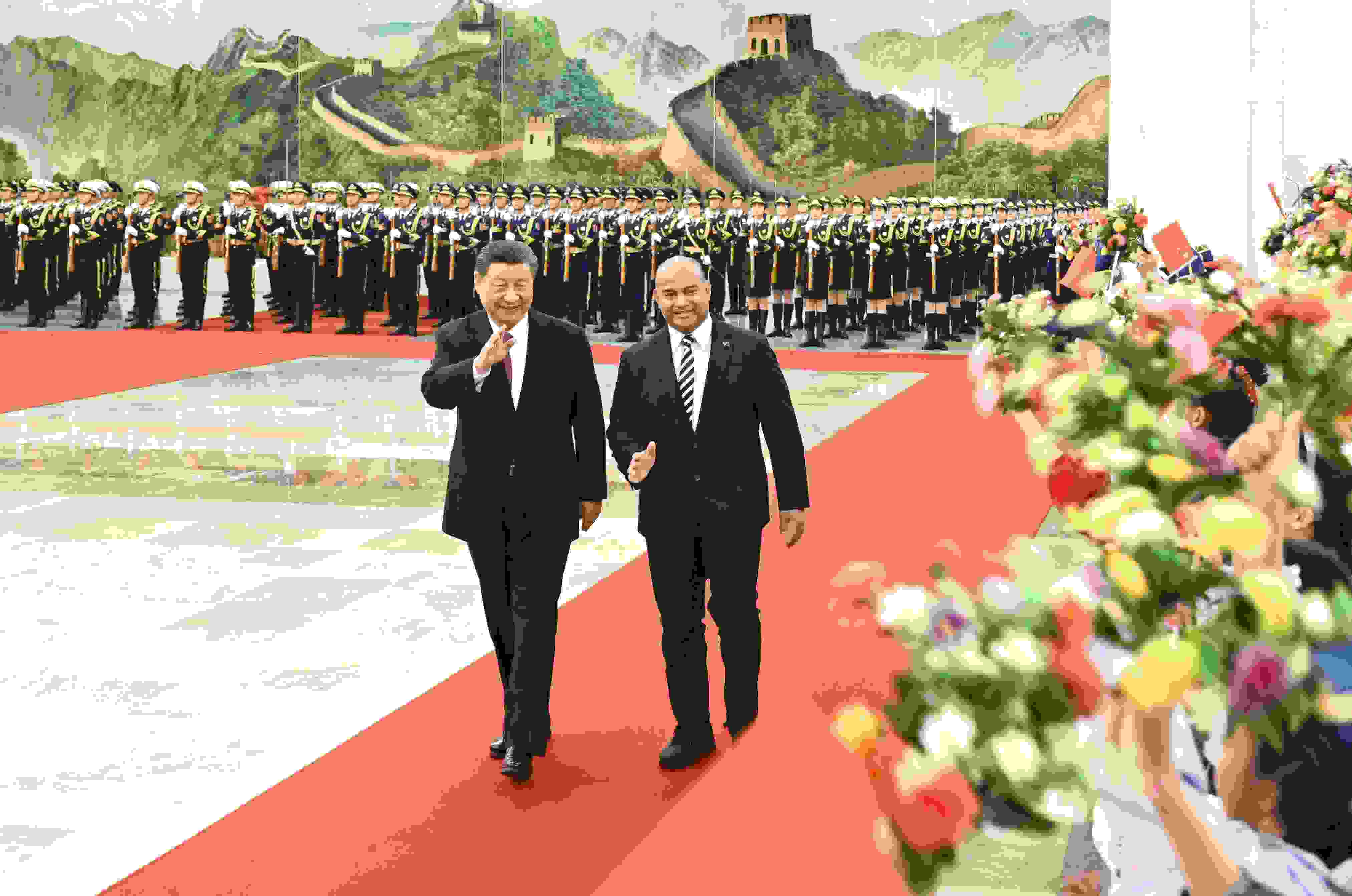 2024年3月25日，習(xí)近平主席在人民大會(huì)堂北大廳為瑙魯總統(tǒng)阿迪昂舉行歡迎儀式。