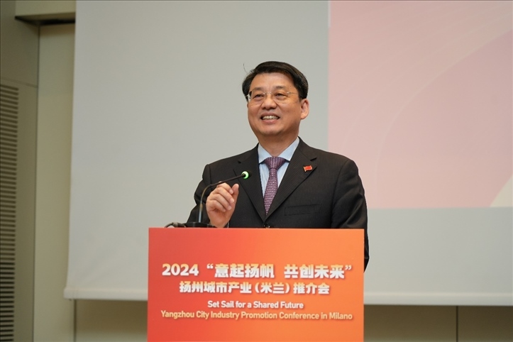中國駐米蘭總領事劉侃寄語中意合作揚帆遠行。 主辦方供圖