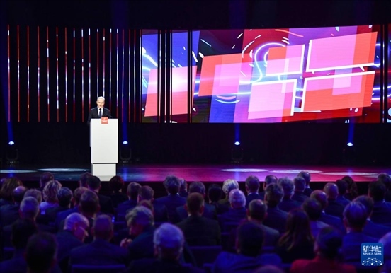 4月21日，挪威首相斯特勒在德國漢諾威工業(yè)博覽會開幕式上致辭。挪威是今年展會主賓國。新華社記者 任鵬飛 攝