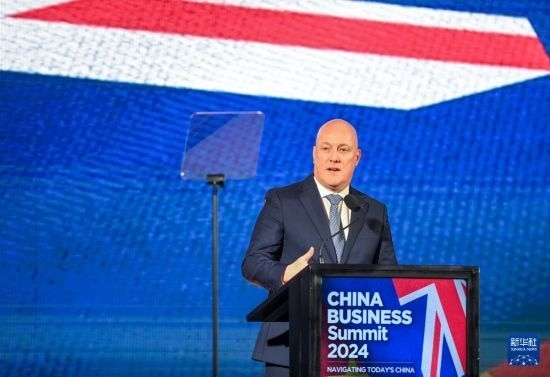 5月20日，新西蘭總理拉克森在奧克蘭出席新西蘭中國商業(yè)峰會并講話。新華社記者 郭磊 攝