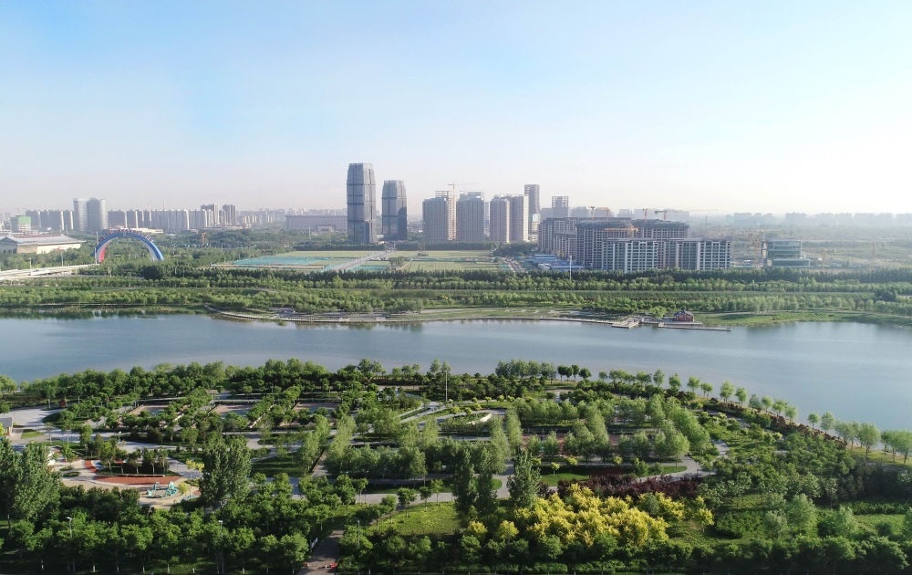 石家莊市滹沱河景色（2022年5月16日攝，無人機(jī)照片）。新華社記者 楊世堯 攝