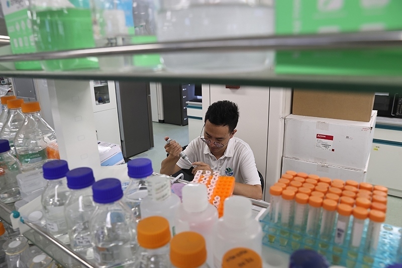 在三亞崖州灣科技城，一名青年科技工作者正在進行科研工作。