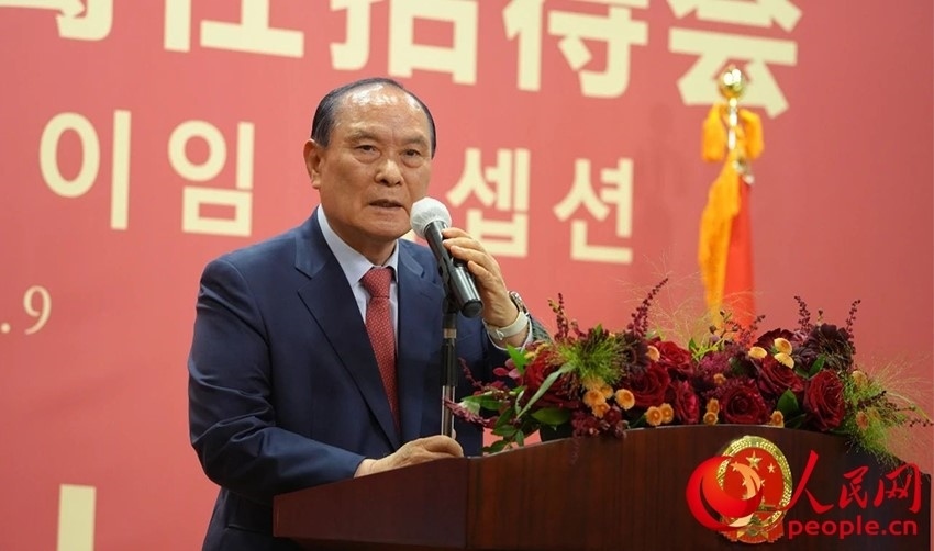 金漢圭在招待會上致辭。人民網(wǎng) 李帆攝