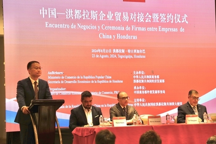 中國(guó)商務(wù)部外貿(mào)司司長(zhǎng)李興乾發(fā)表講話。埃內(nèi)斯托·多明戈斯攝