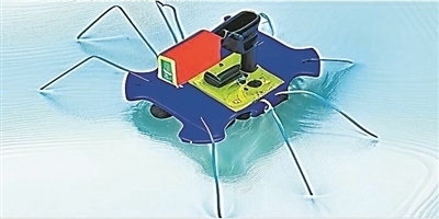 一種能夠在水面上滑行的自供電“蟲子”機(jī)器人。圖片來源：紐約州立大學(xué)賓漢姆頓分校