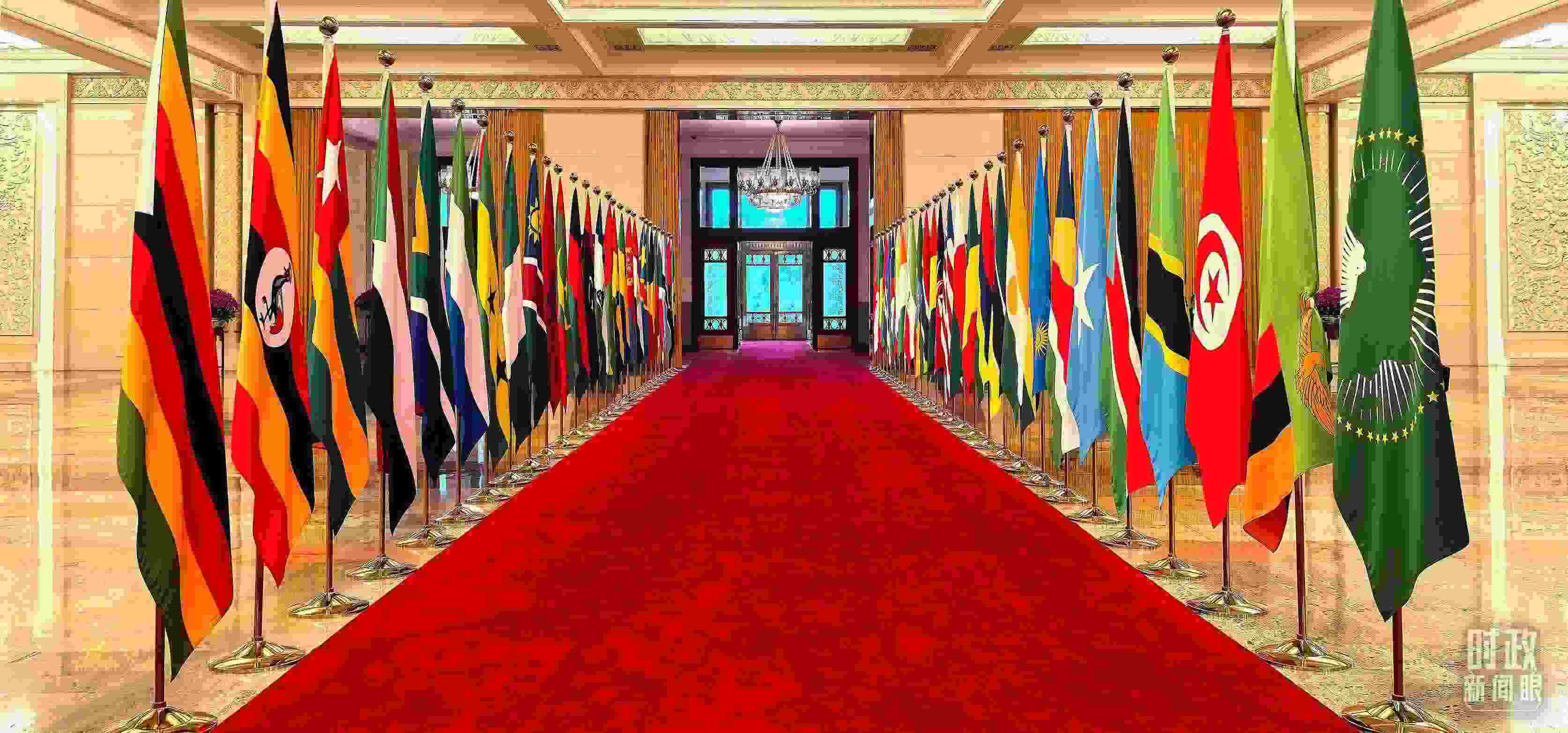 人民大會堂擺放的旗陣。（總臺央視記者馬超拍攝）