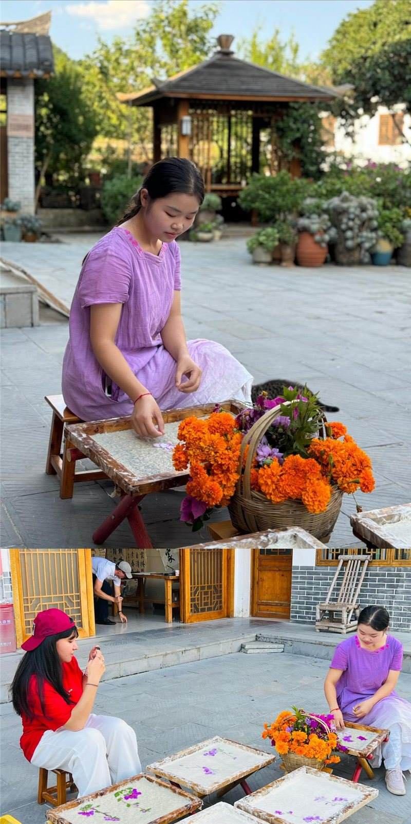 沒有女生不愛花。以古法造紙技藝為基礎，再輔以花草枝葉勾勒各式圖案，創(chuàng)作出花茂村獨具特色的紙漿壓花畫，少女手中的花是她眼中的風景，而她與正在制作的紙漿壓花畫也是別人眼中的風景。（哈薩克斯坦BAQ通訊社高級記者古爾詹·拉曼庫洛娃、張亞欣攝）