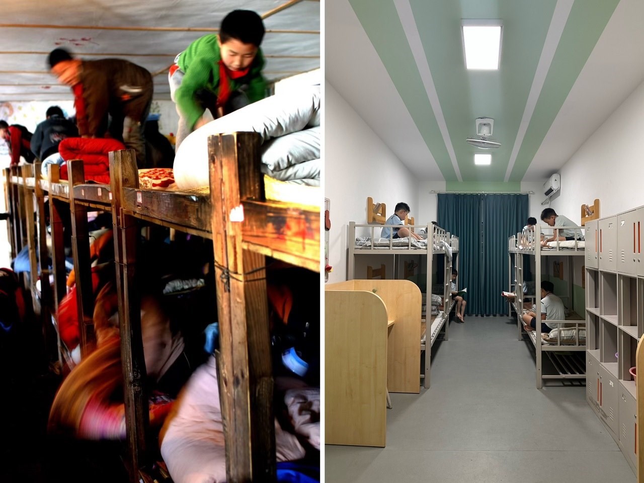 縉云縣東渡鎮(zhèn)長坑小學2005年以前的學生宿舍（左），以及現(xiàn)在的學生宿舍（右） 學校供圖