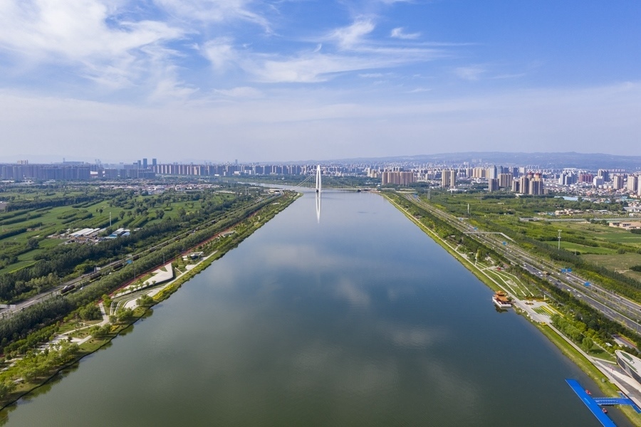 這是2023年6月27日在山西省太原市拍攝的汾河（無人機照片）。新華社記者 楊晨光 攝