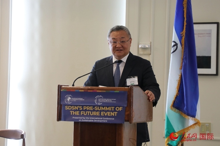 中國常駐聯(lián)合國代表傅聰大使發(fā)表演講。人民網(wǎng)記者 李志偉攝