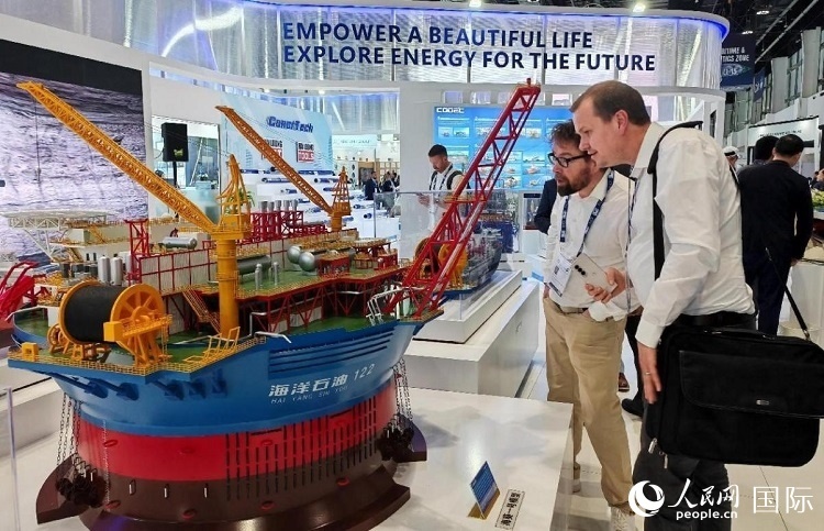 觀眾在中企展臺參觀。人民網(wǎng)記者管克江攝