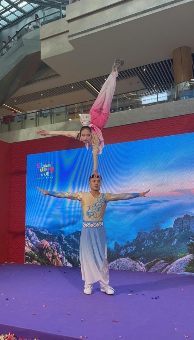 來自中國和新加坡的藝術團體聯(lián)袂表演了歌舞、器樂、武術、雜技等多種形式的文藝節(jié)目?；顒又鬓k方供圖