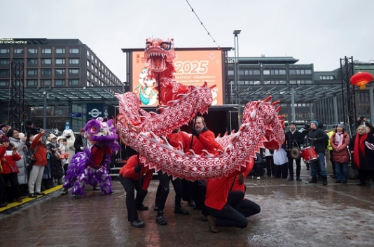 舞龍、舞獅表演。中國駐芬蘭大使館供圖